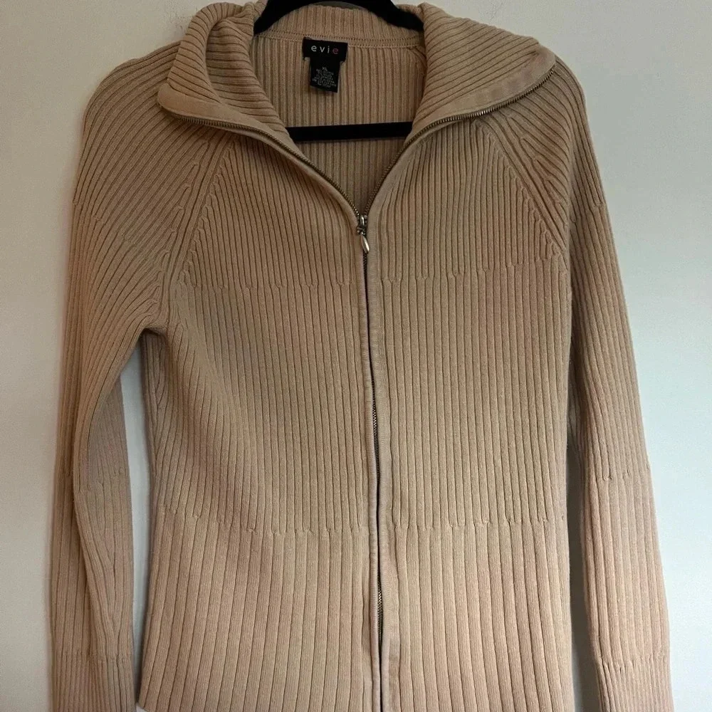 Vintage Ribbed Zip-Up Cardigan Jacket by Evie (XL) - Picture 4 of 4